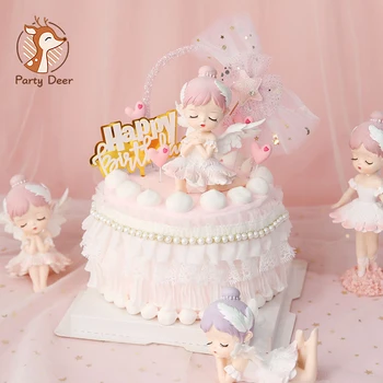 Девочка-балерина, Ангел, Топпер для торта, Танцующая Детская кукла, декор для свадебного торта на День рождения, 1-я услуга для маленькой девочки, подарки для вечеринки с Днем рождения Изображение