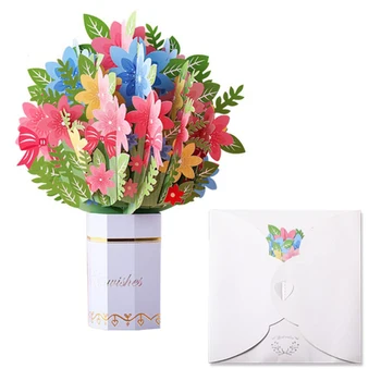 3D Открытка с букетом цветов, бумажные открытки на День Матери, Подарки, Цветы, Всплывающий букет, Поздравительные открытки на День матери Изображение
