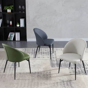 Современные минималистичные кожаные обеденные стулья для столовой, мебель со спинкой, Дизайнерские легкие Роскошные обеденные стулья для дома Изображение